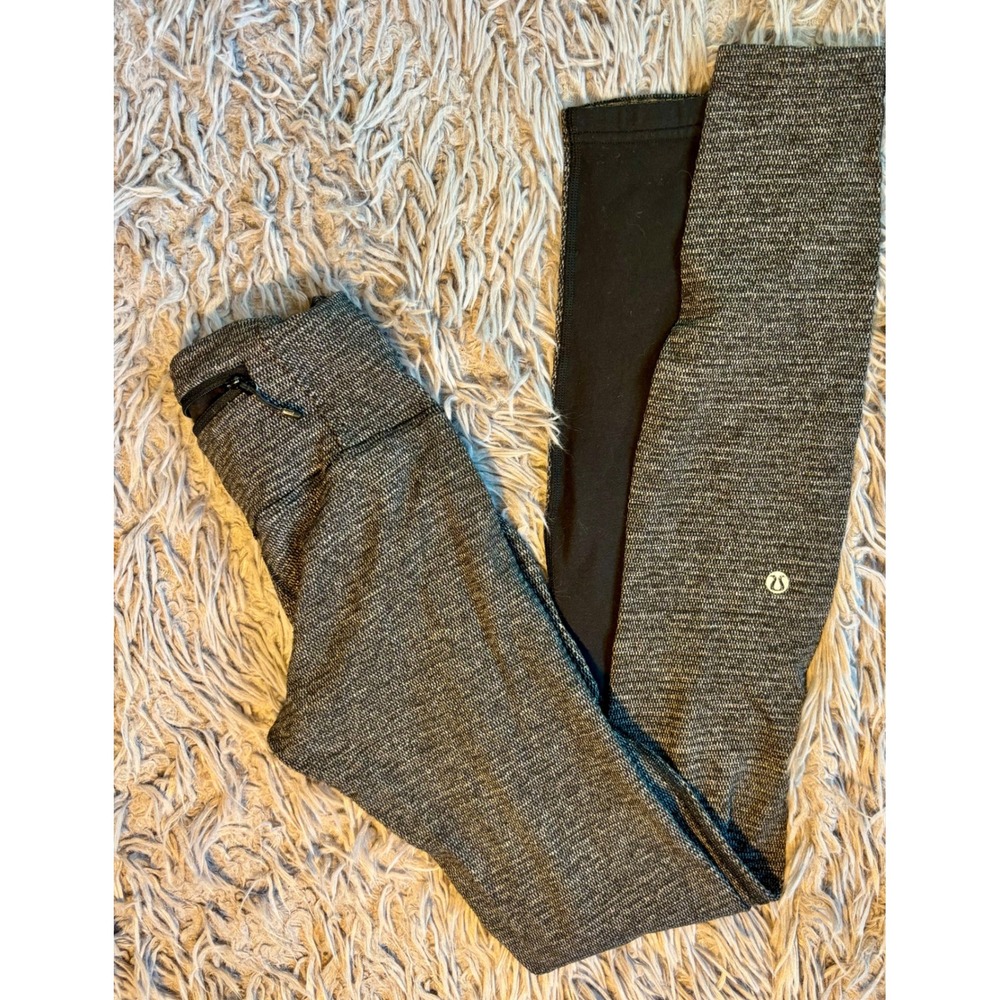 Lululemon Speed Up Tights Gray Black Heathered Knit Leggings Size 2